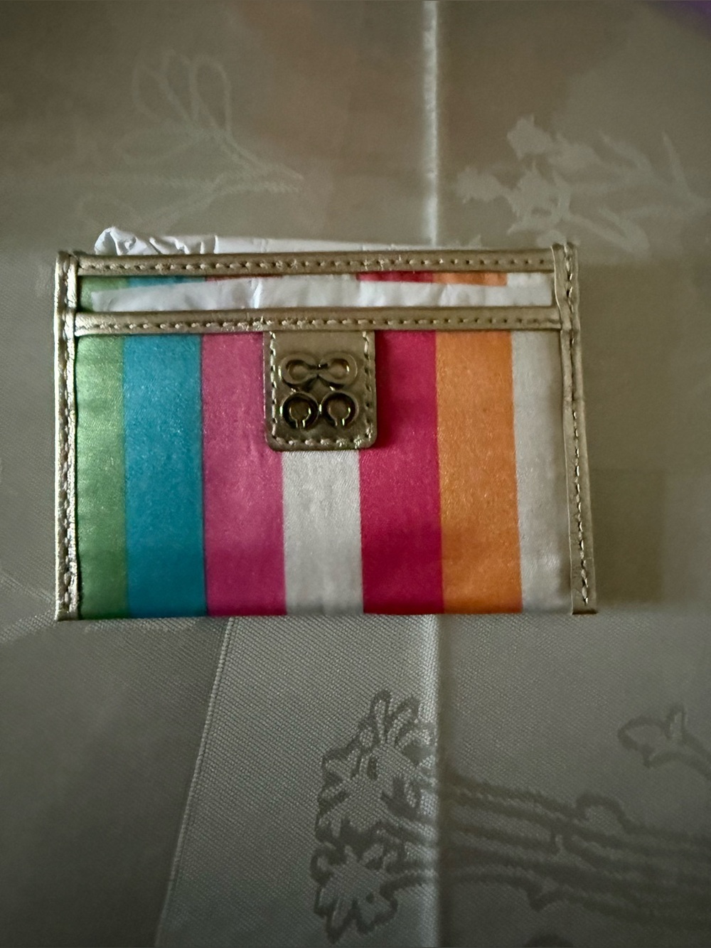 NWT Coach Gold Trim Rainbow Stripe Women’s Card Holder Wallet